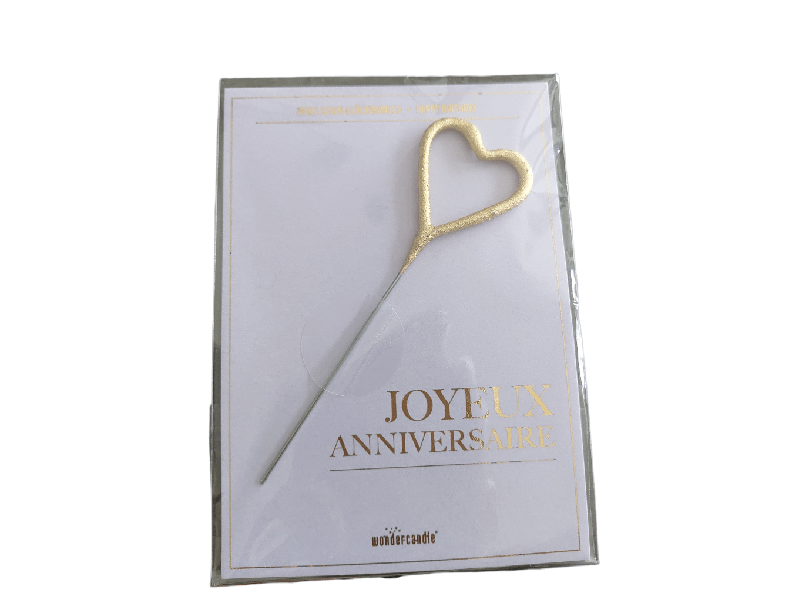 C' COMME A LA MAISON - Mini carte parme bougie etincelle coeur dore -  joyeux anniversaire